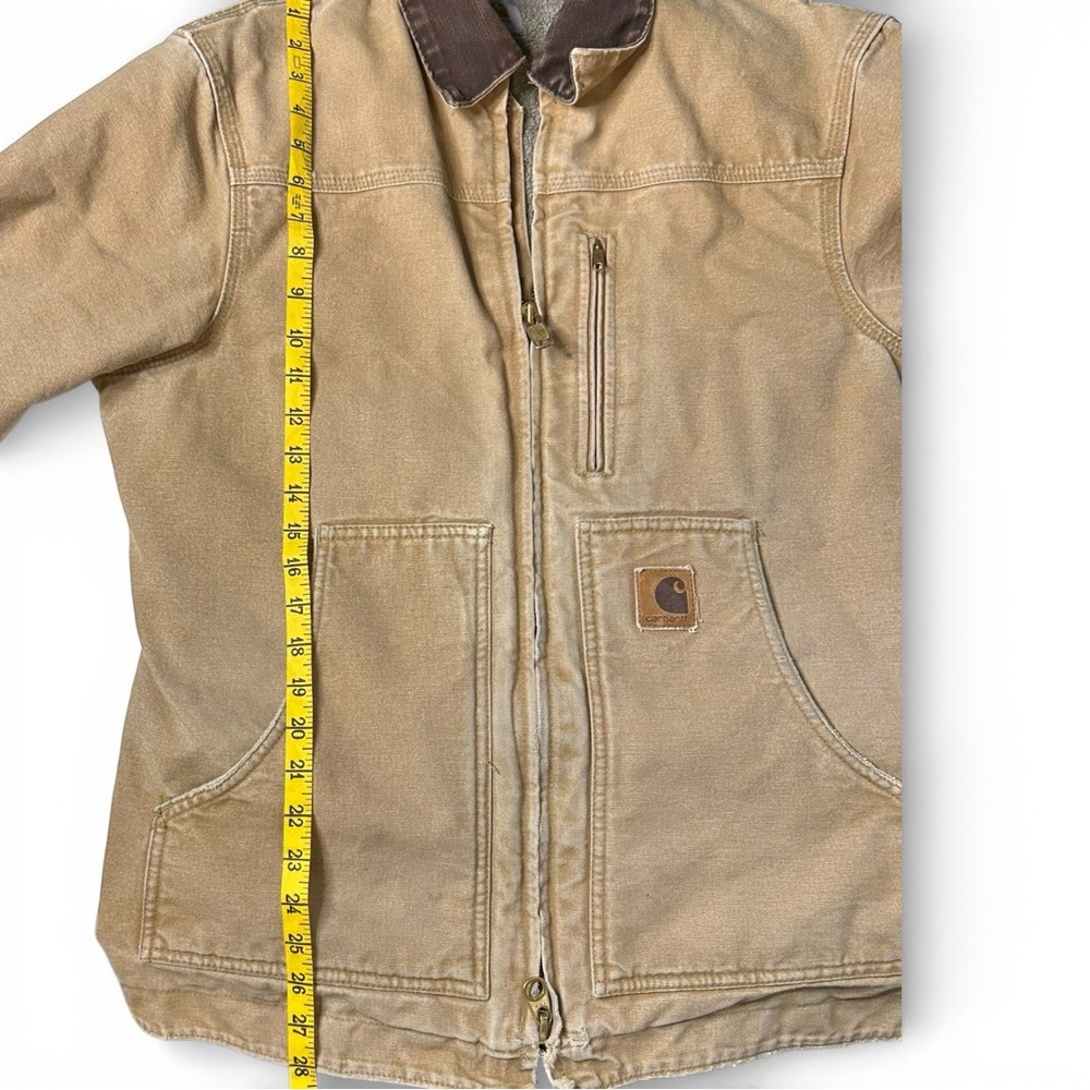 Vintage Carhartt Duck Jacket Sherpa Lined Distressed Workwear Coat L - Picture 14 of 16